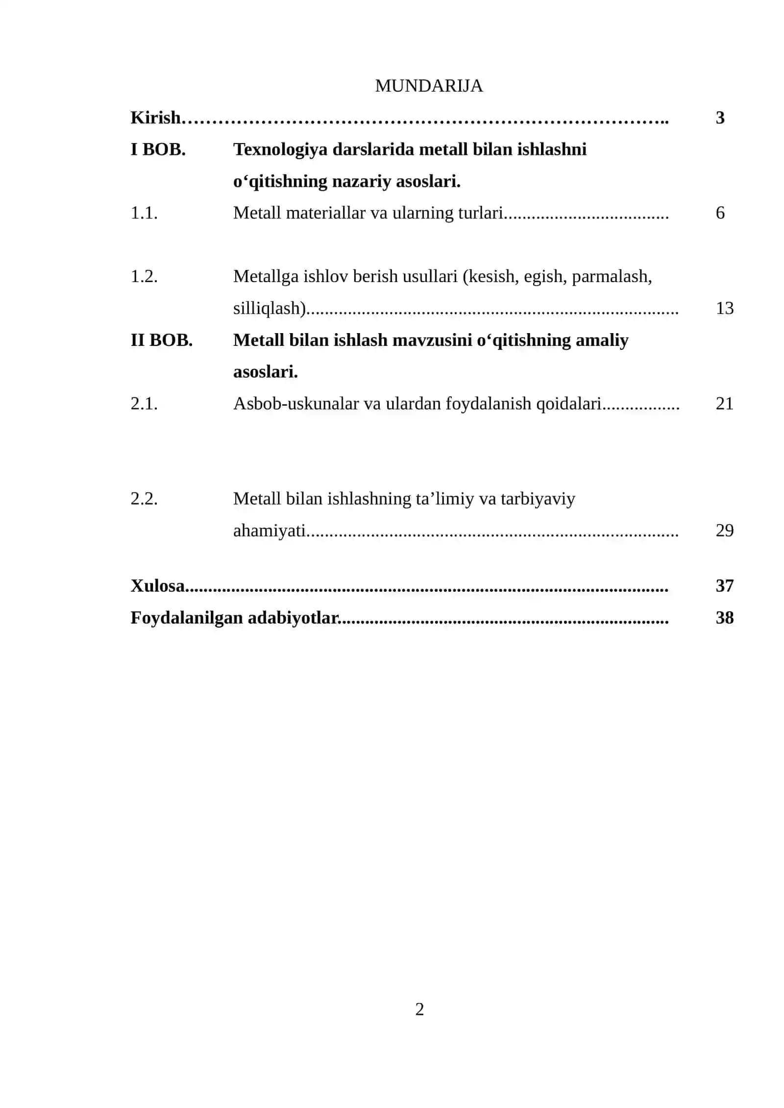 Metall bilan ishlash mavzusini o‘qitishning amaliy asoslari 2