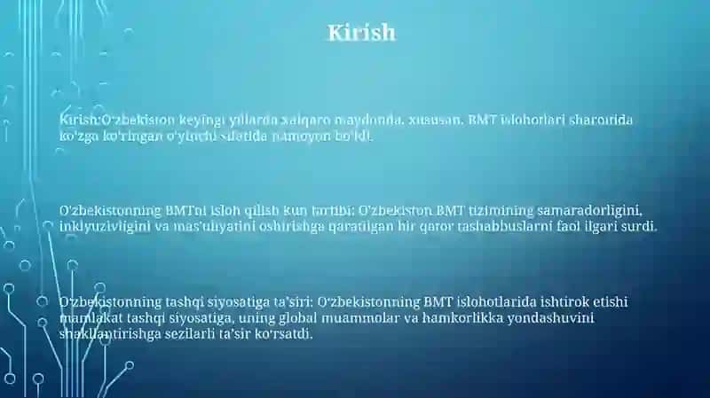 O‘Zbekiston Respublikasining Bmt Islohotlari Bo‘Yicha Tashabbusi Va Uning Tashqi Siyosati 2