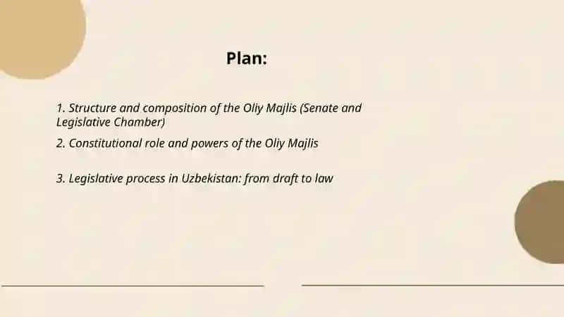 Structure and composition of the Oliy Majlis (Senate and Legislative Chamber) 2