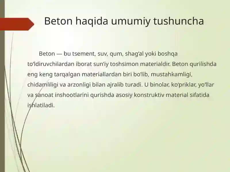 Beton. Beton tarkibini mineral va polimer moddalar bilan modifikatsiyalash usullari 2