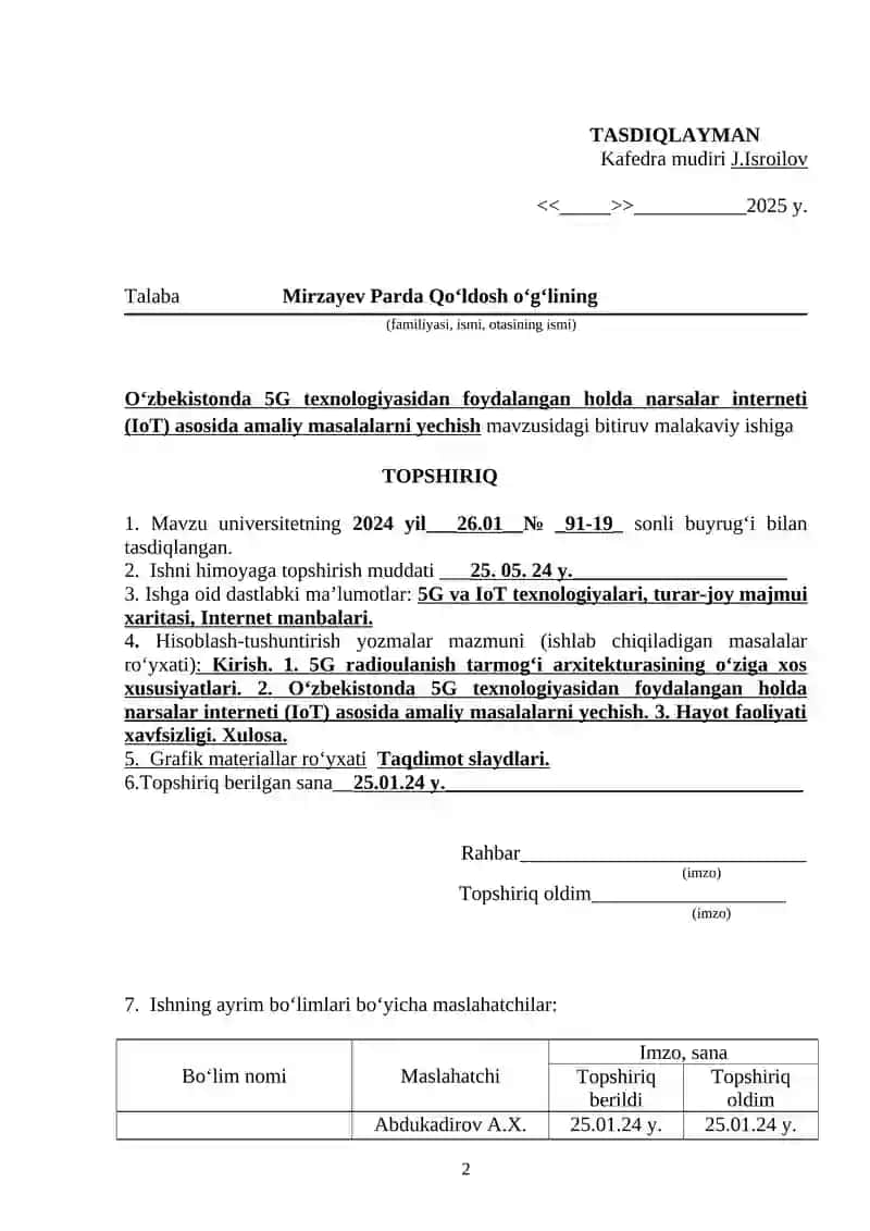 O‘zbekistonda 5G texnologiyasidan foydalangan holda narsalar interneti (IoT) asosida amaliy masalalarni yechish 2