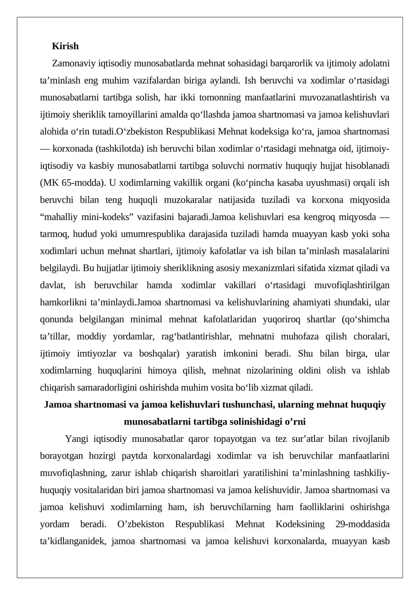 Jamoa shartnomasi va jamoa kelishuvlari 2