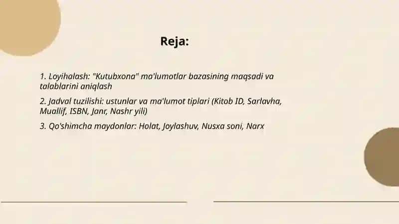 Kutubxona ma'lumotlar bazasi yaratish 2