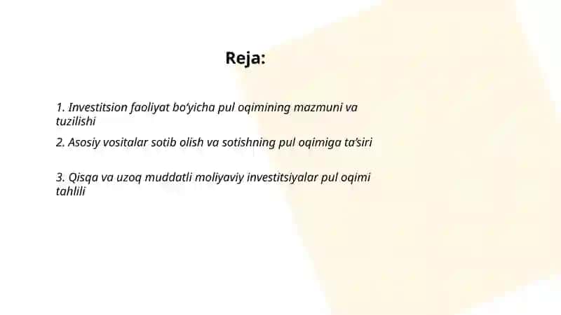 Investitsion faoliyat buyicha pul oqimi tahlili 2