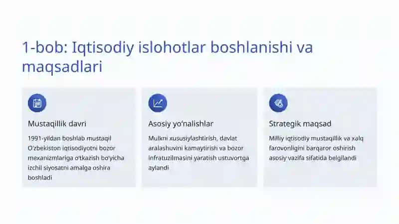 Iqtisodiy islohotlarning natijalari: Oʻzbekistonning yangi iqtisodiy davri 2