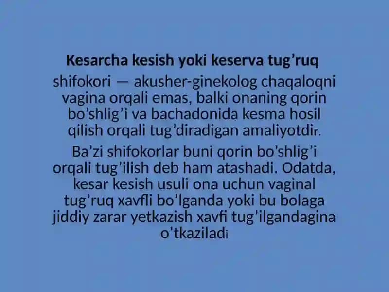 Kesarcha kesish yoki keserva tug’ruq 2