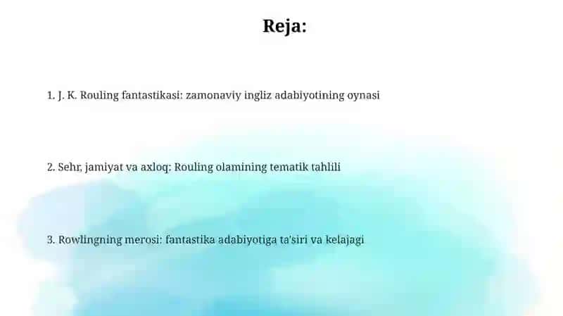 Zamonaviy ingliz fantastik adabiyotini J.K Rouling ijodi misolida oʻrganish 2