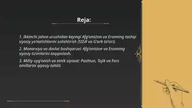Ikkinchi jahon urushidan keyin Afgʻoniston va Eronning qiyosiy tahlili 2