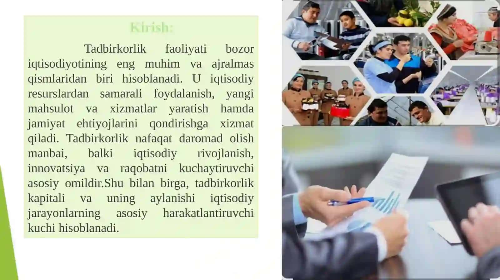 Tadbirkorlikfaoliyati:Tadbirkorlikkapitalivauningaylanishhaqidagireja 2
