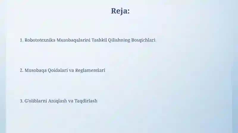 Robototexnika musobaqalarini tashkil etish 2