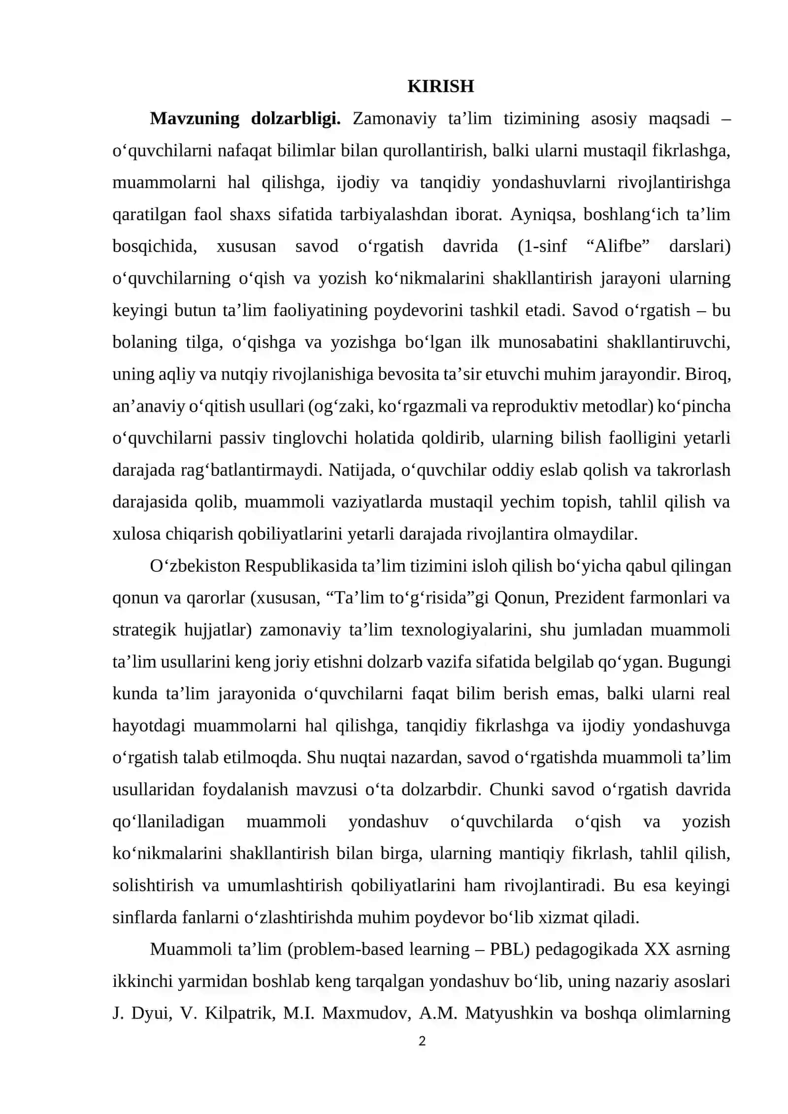 SAVOD O’RGATISHDA MUAMMOLI TA’LIM USULLARIDAN FOYDALANISH AMALIYOTI 2