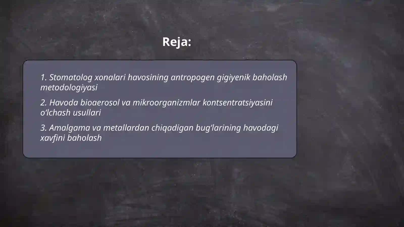 Stomatolog xonalari havosining antropogen gigiyenik baholash metodologiyasi 2