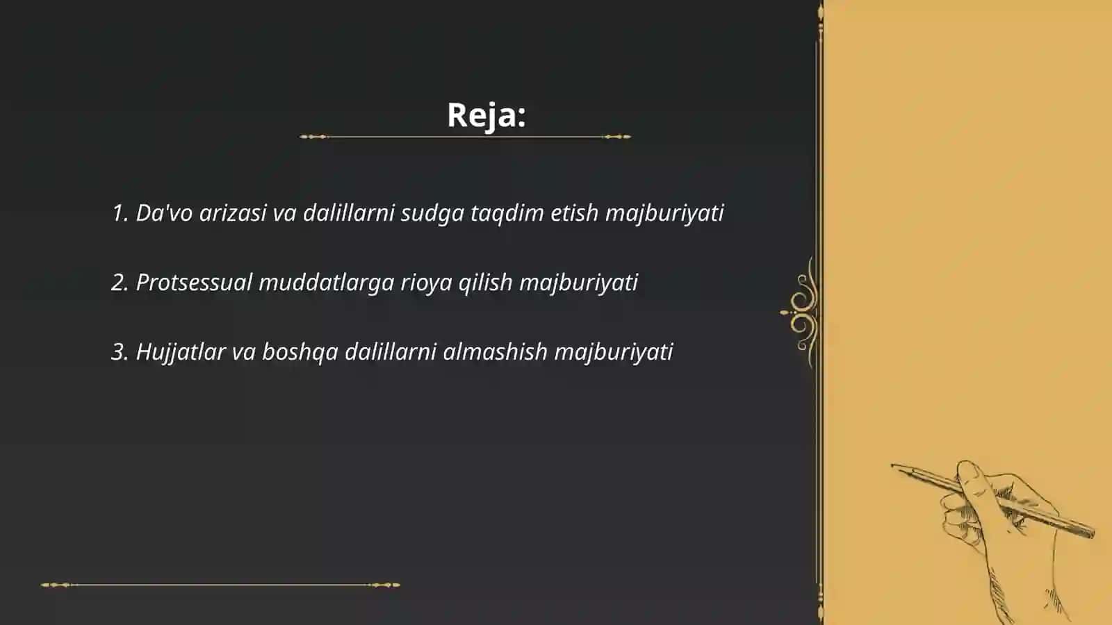 Sud ishini ko'rishga tayyorlashda taraflarning majburiyatlari 2