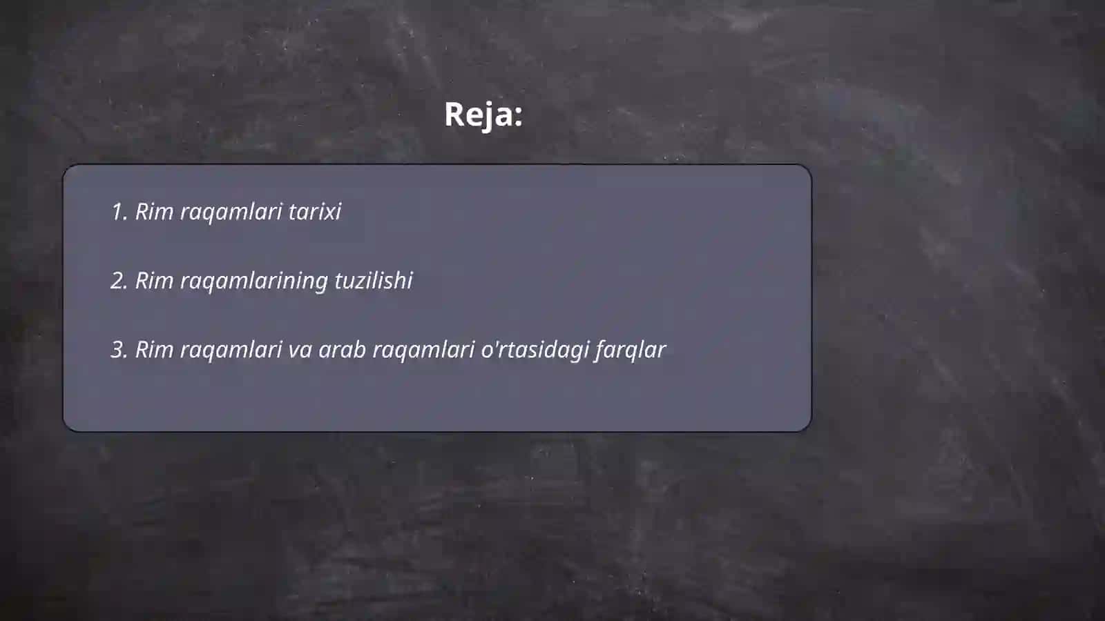 Rim raqamlari va sanoq sonlari 2