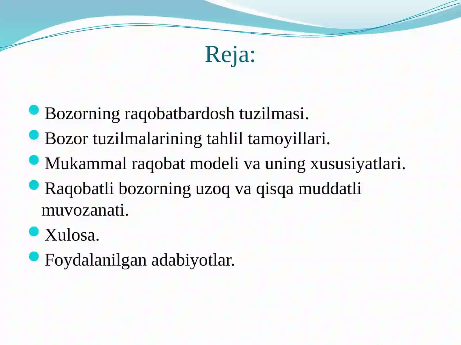 Bozor tuzilmasi mezonlari, monopoliya va mukammal raqobat 2