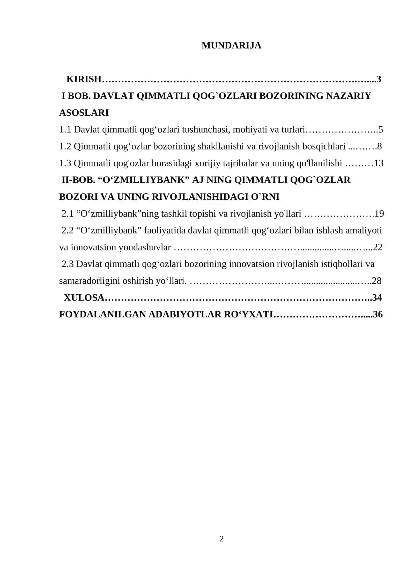 DAVLAT QIMMATLI QOG`OZLARI BOZORI VA UNING IQTISODIYOTDAGI O`RNI 2