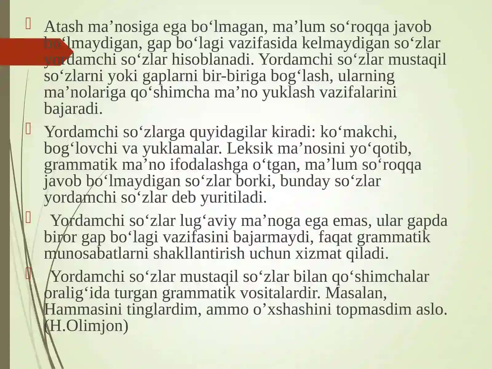 YORDAMCHI SO‘ZLAR, ULARNING TURLARI 2