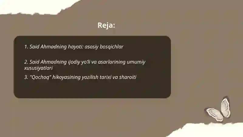 Said Ahmadning hayoti va ijodi,"Qochoq"hikoyasi 2