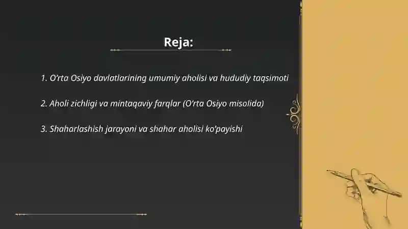 Oʻrta Osiyo davlatlarining aholisi, koʻpayishi va joylashuvi 2