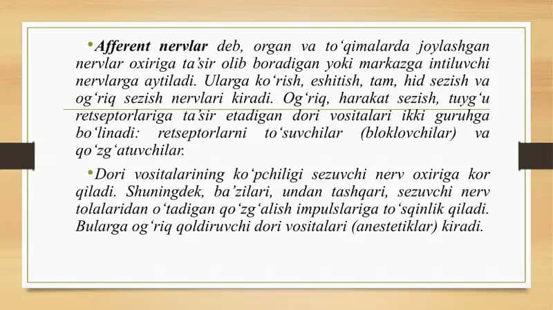 Periferik asab tizimiga ta`sir qiladigan vositalar. Afferent innervatsiyasiga ta`sir etuvchi vosital 2