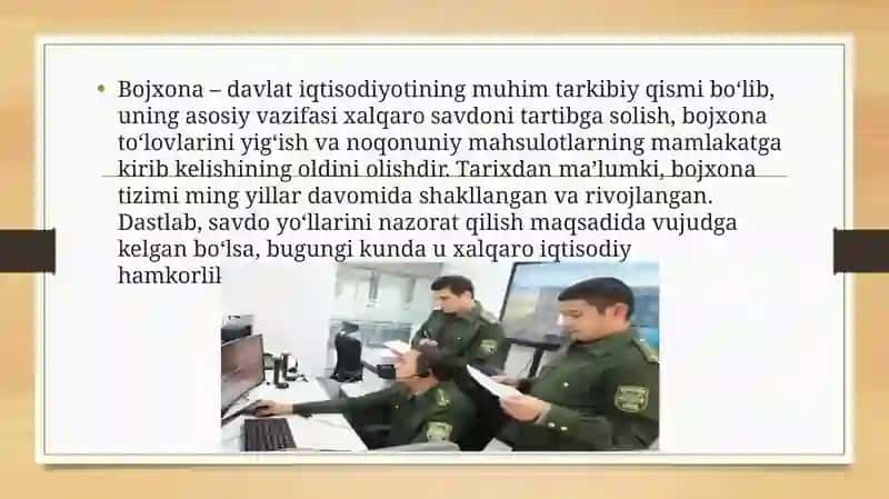 Bojxona ishini vujudga kelishi tarixi va jahon tajribasi Taqdimot 2
