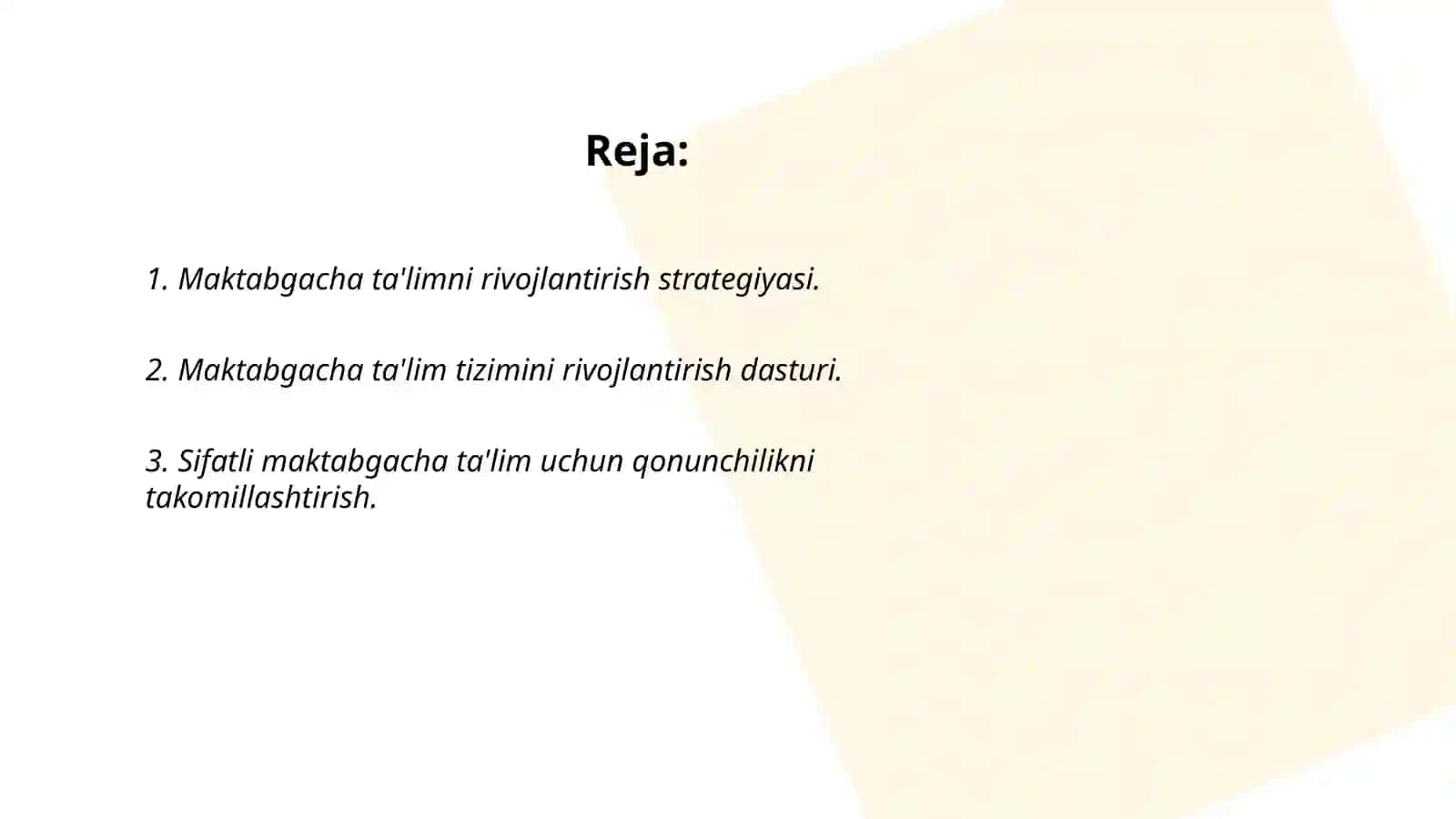 Maktabgacha ta'lim rivojlantirish strategiyasi 2