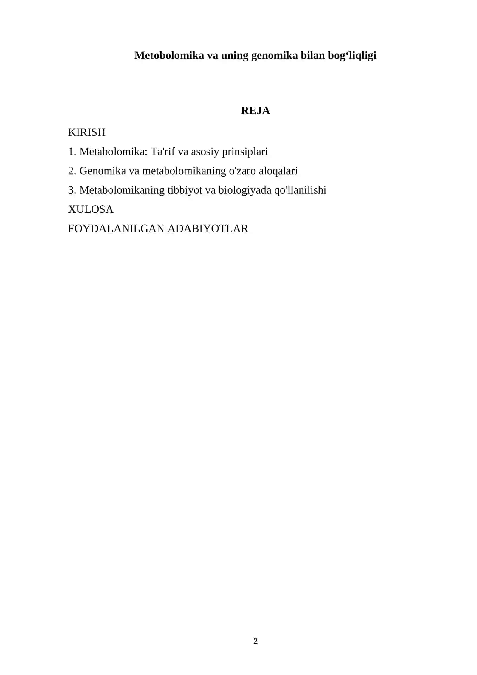 Metobolomika va uning genomika bilan bog'liqligi 2