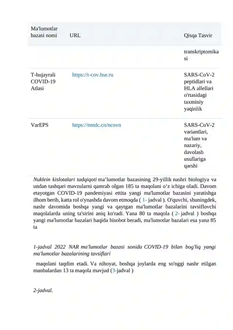 Nuklein kislotalar bo’yicha tadqiqotlar ma’lumotlar bazasi 2