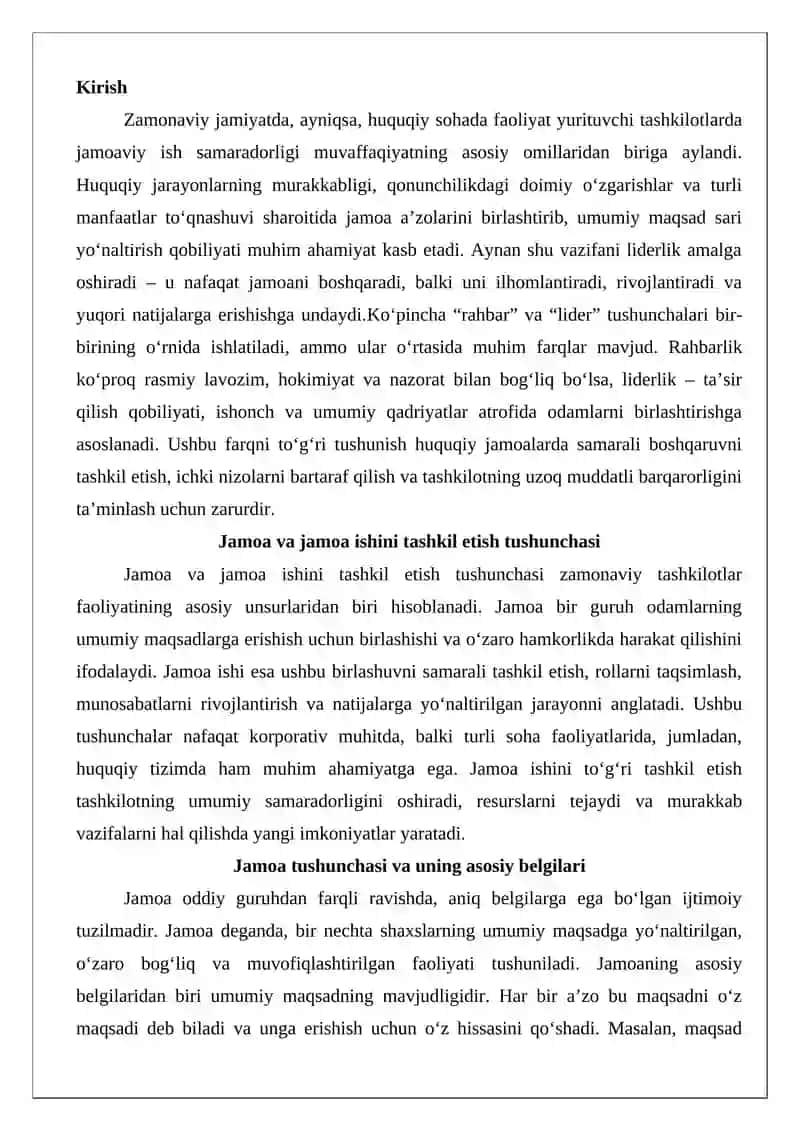 Liderlikning ro‘li jamoa ishini tashkil etishda 2