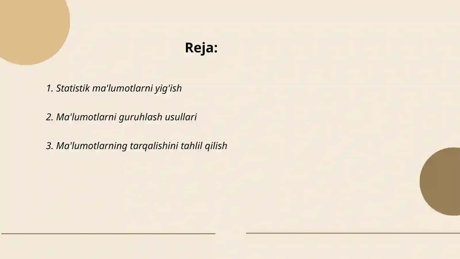 Statistik jamlash va guruhlash metodi 2