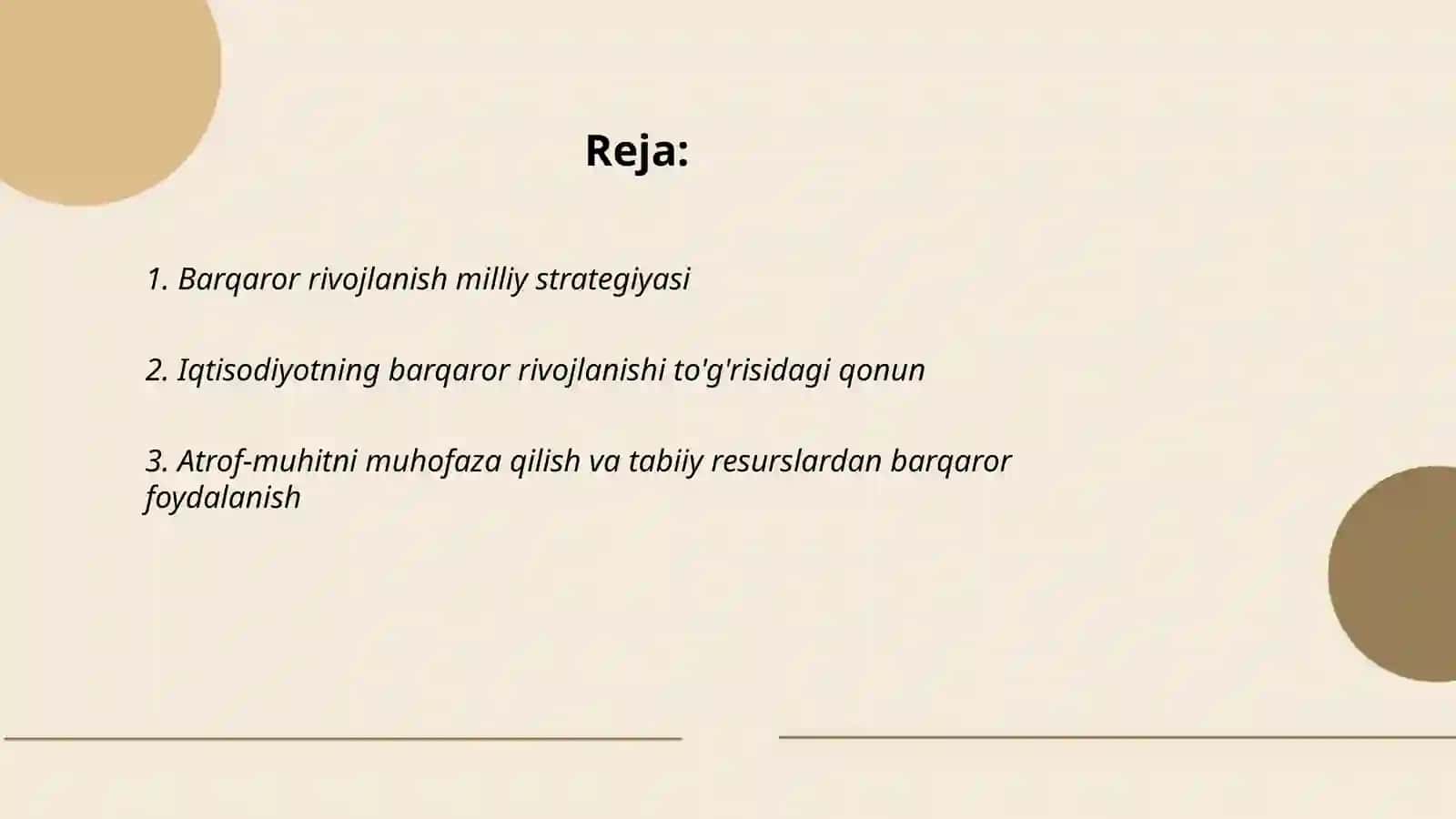 Barqaror rivojlanishga oid qabul qilingan huquqiy-meyoriy hujjatlar 2