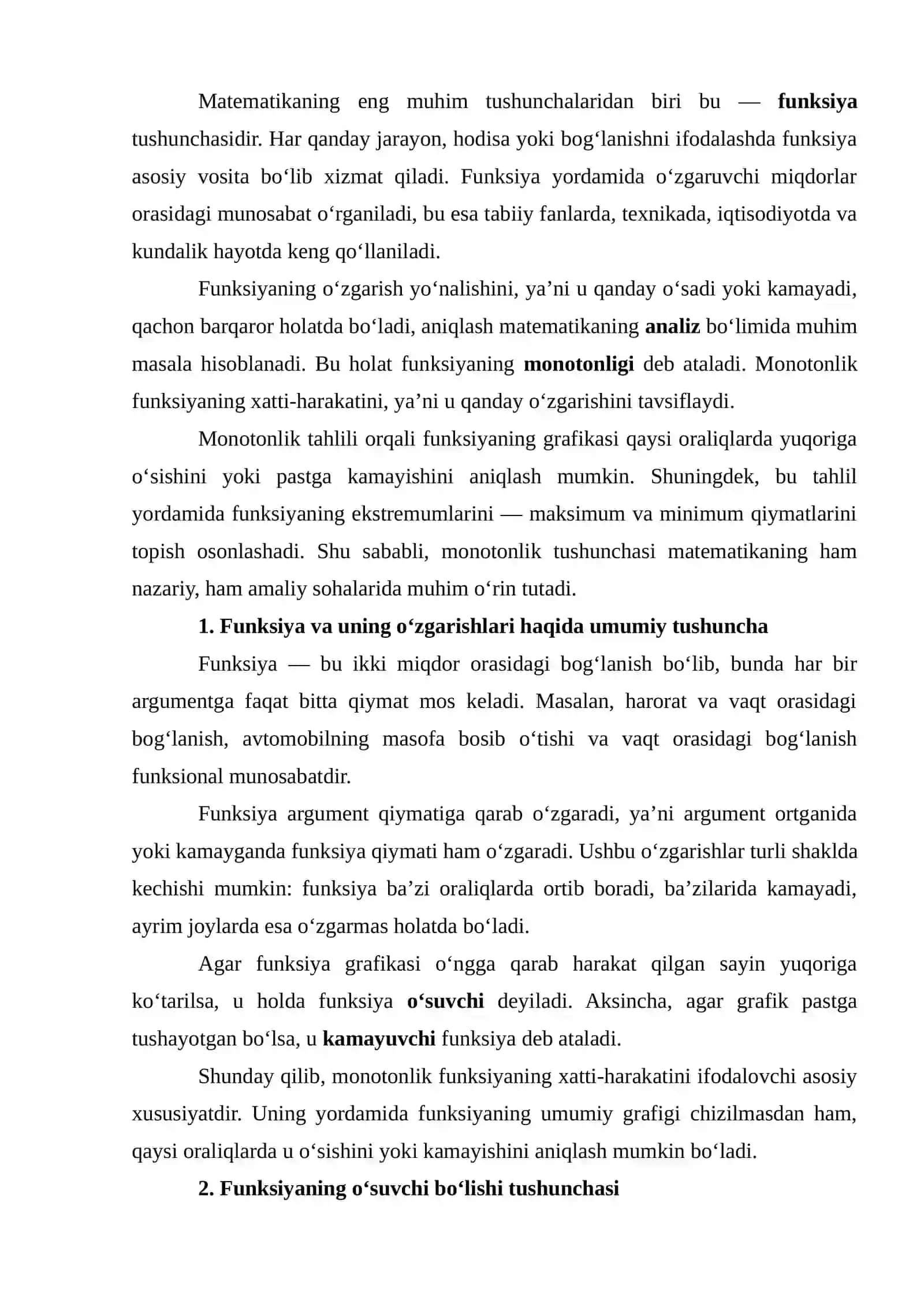 Funksiyalarning monotonlik sharti Ekstremumlar 2