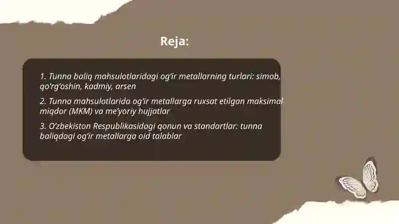 Tunna baliq mahsulotlaridagi ogʻir metallarning xavfsizlik mezonlari 2