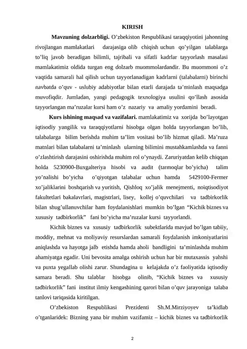 Kichik biznes va xususiy tadbirkorlikning mohiyati va mazmuni 2