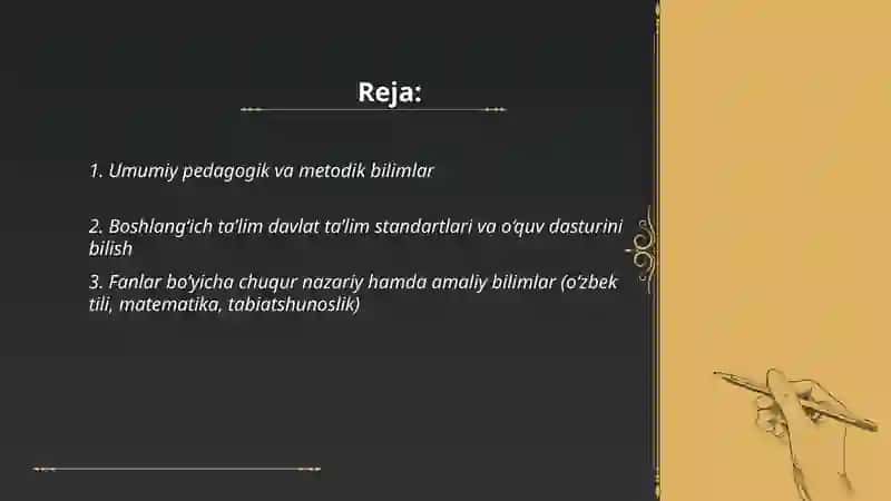 Boshlang’ich ta’lim o’qtuvchidining bilim va ko’nikmalariga qo’yilgan talablar 2