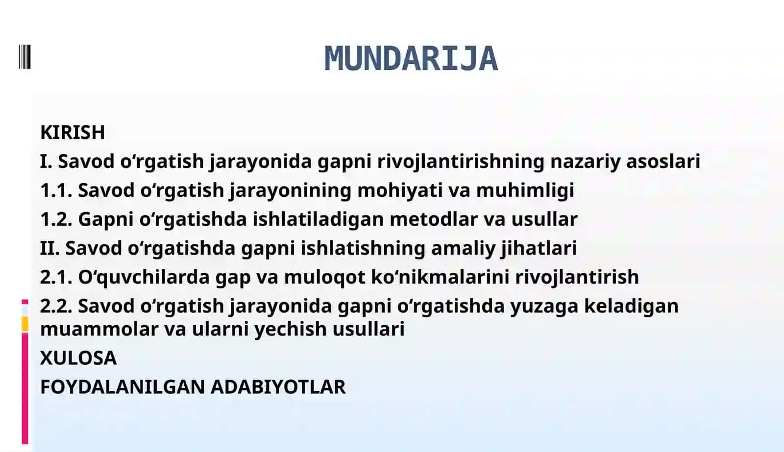 Savodo‘rgatish davridagi pustida ishlash. KURS LOYIHASI 2