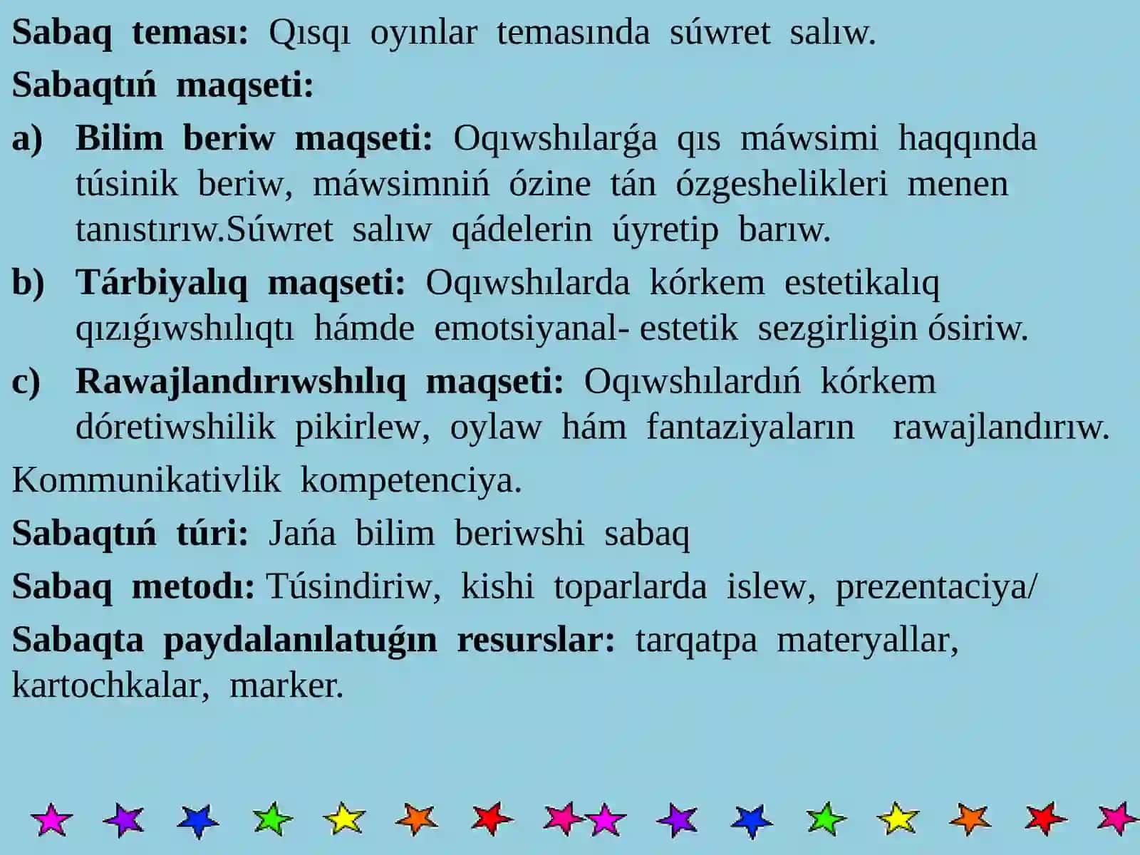 3-sinf Tasviriy san'at Qishki o'yinlar mavzusida dars ishlanma 2