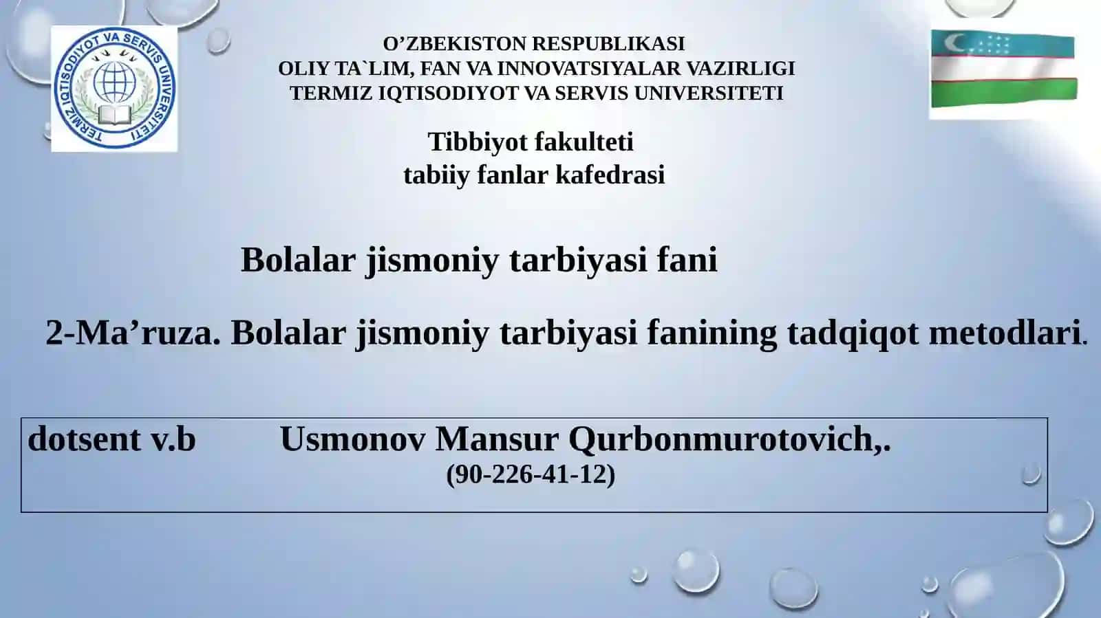 Bolalar jismoniy tarbiyasifanining tadqiqot metodlari 2