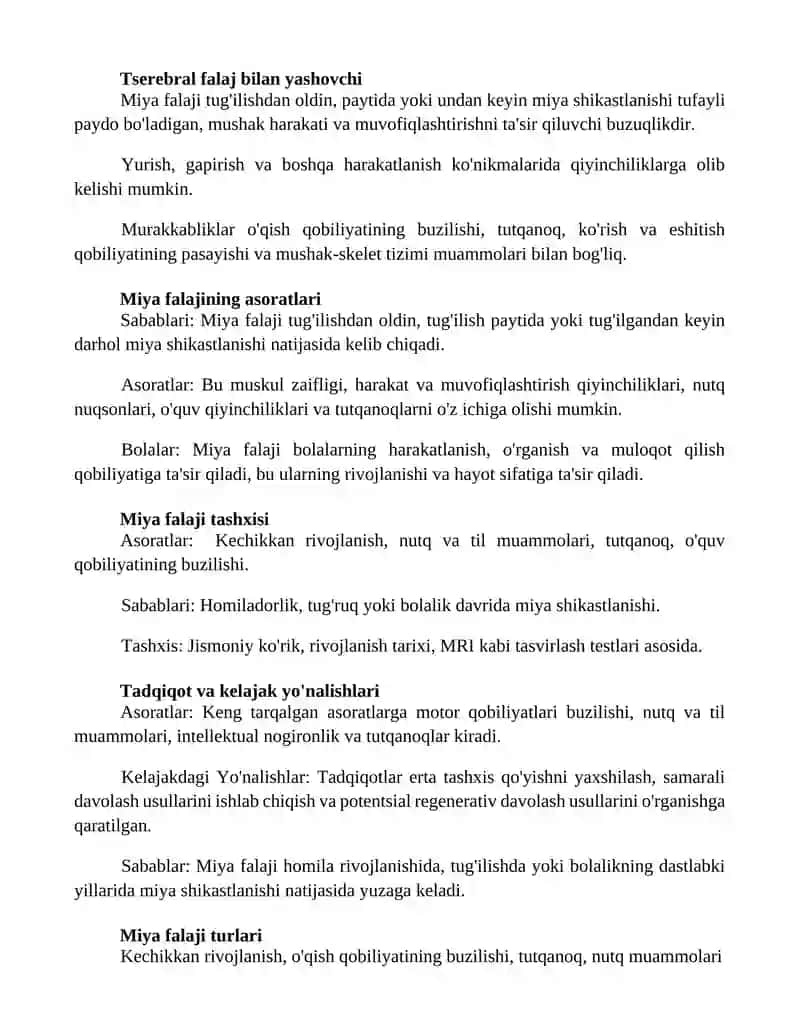 Bolalar serebral falajining kelib chiqish sabablari va asoratlari 2
