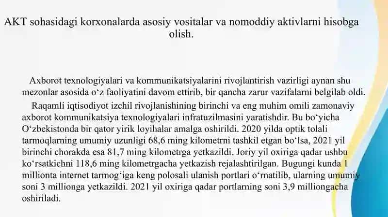 AKT sohasidagi korxonalarda asosiy vositalar va nomoddiy aktivlarni hisobga olish 2