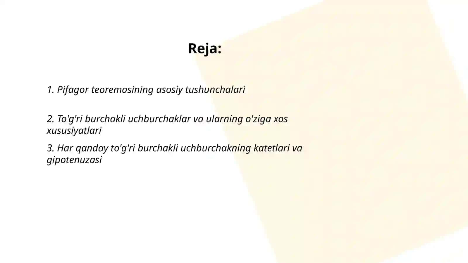 uyni ta'mirlash va dizayn loyihasini tayyorlashda Pifagor teoremasini tadbiqi 2