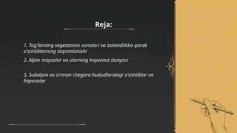 Tog'larda òsimliklari va unda hayvonlarning tarqalishi 2