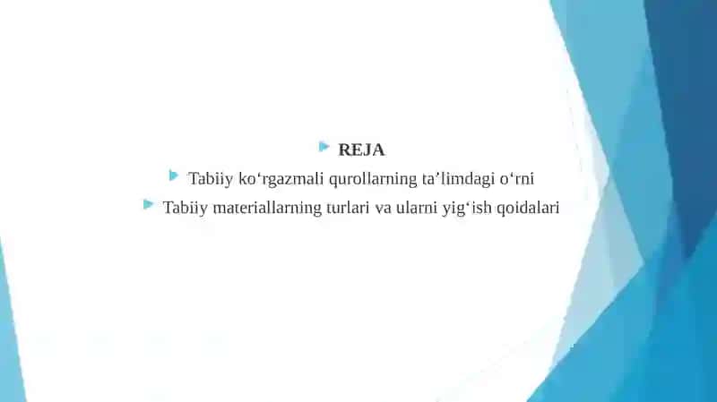Tabiiy materiallardan ko'rgazmali qurollar tayyorlashni o'rganish ppt 2