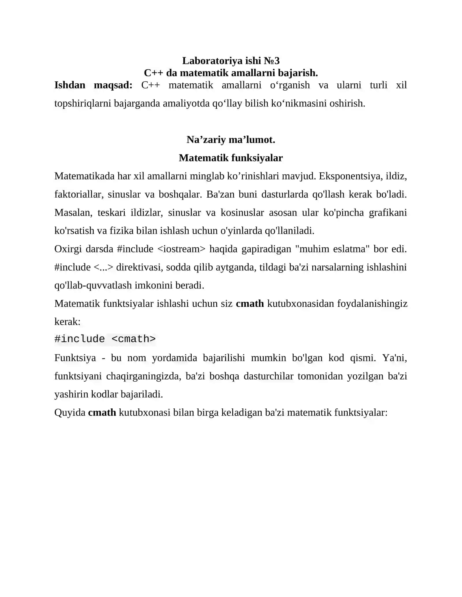 Tizimli dasturlash LABORATORIYA ISHI № 3 2