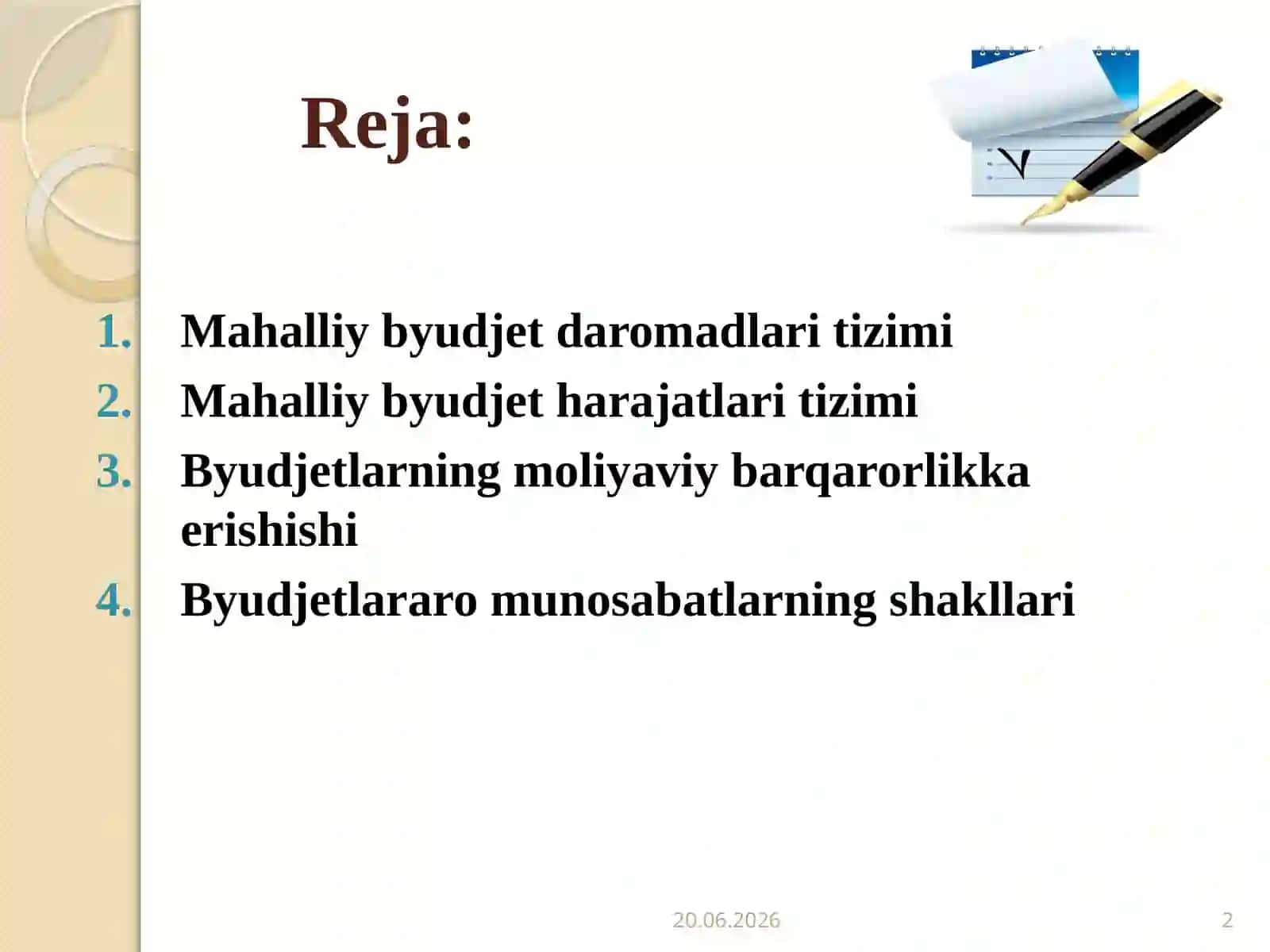 Mahalliy byudjetlardagi omadlar va xarajatlarini tartibga solish 2