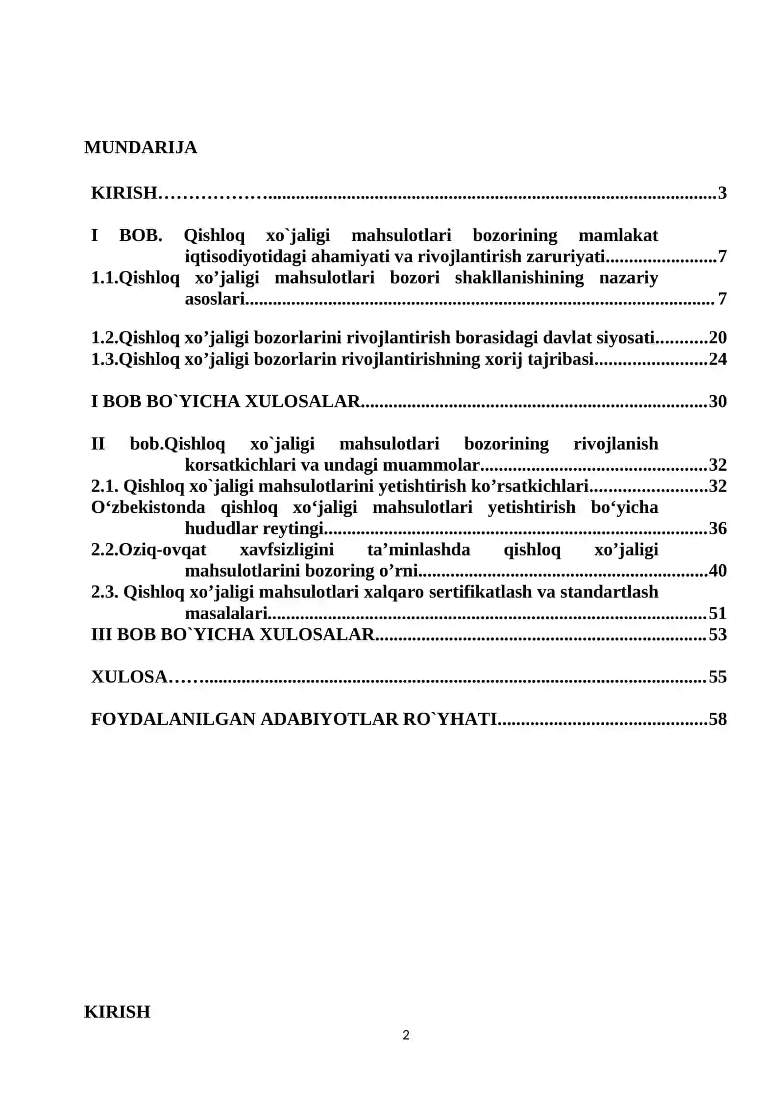 Qishloq xo`jalik mahsulotlari bozorining shakllanishi va rivojlanishi 2