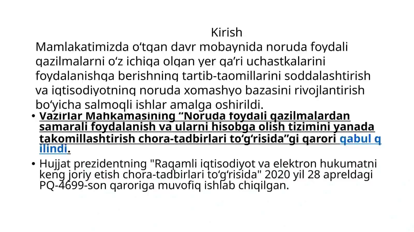 Noruda foydali qazilmalardan samarali foydalanish va ularni hisobga olish tizimi 2