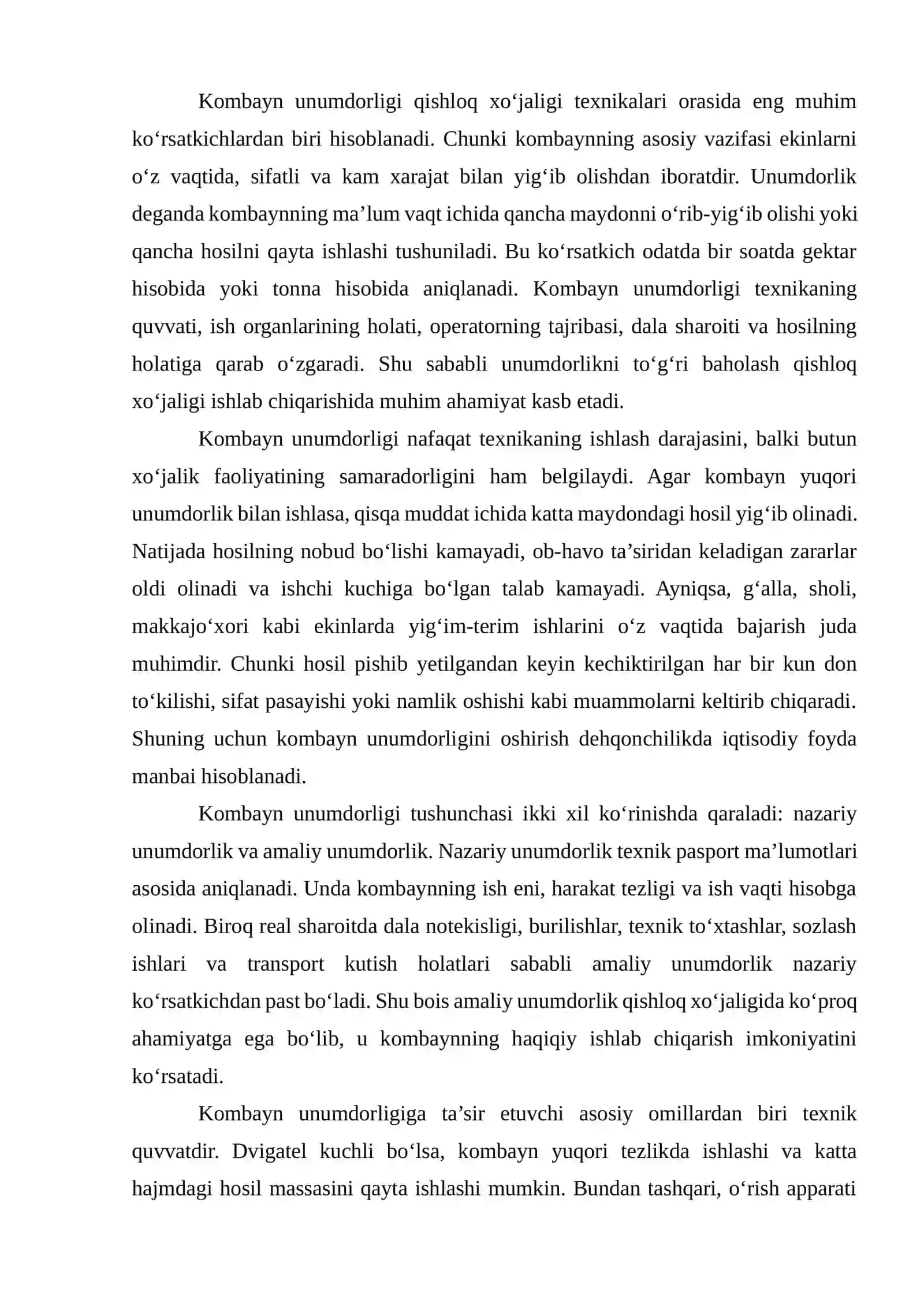 Kombayn unumdorligi va ishlash koʻrsatkichlarini aniqlash 2