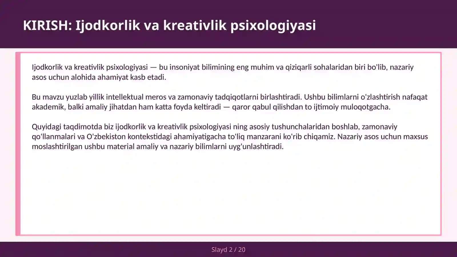 IJODKORLIK VA KREATIVLIK PSIXOLOGIYASI 2