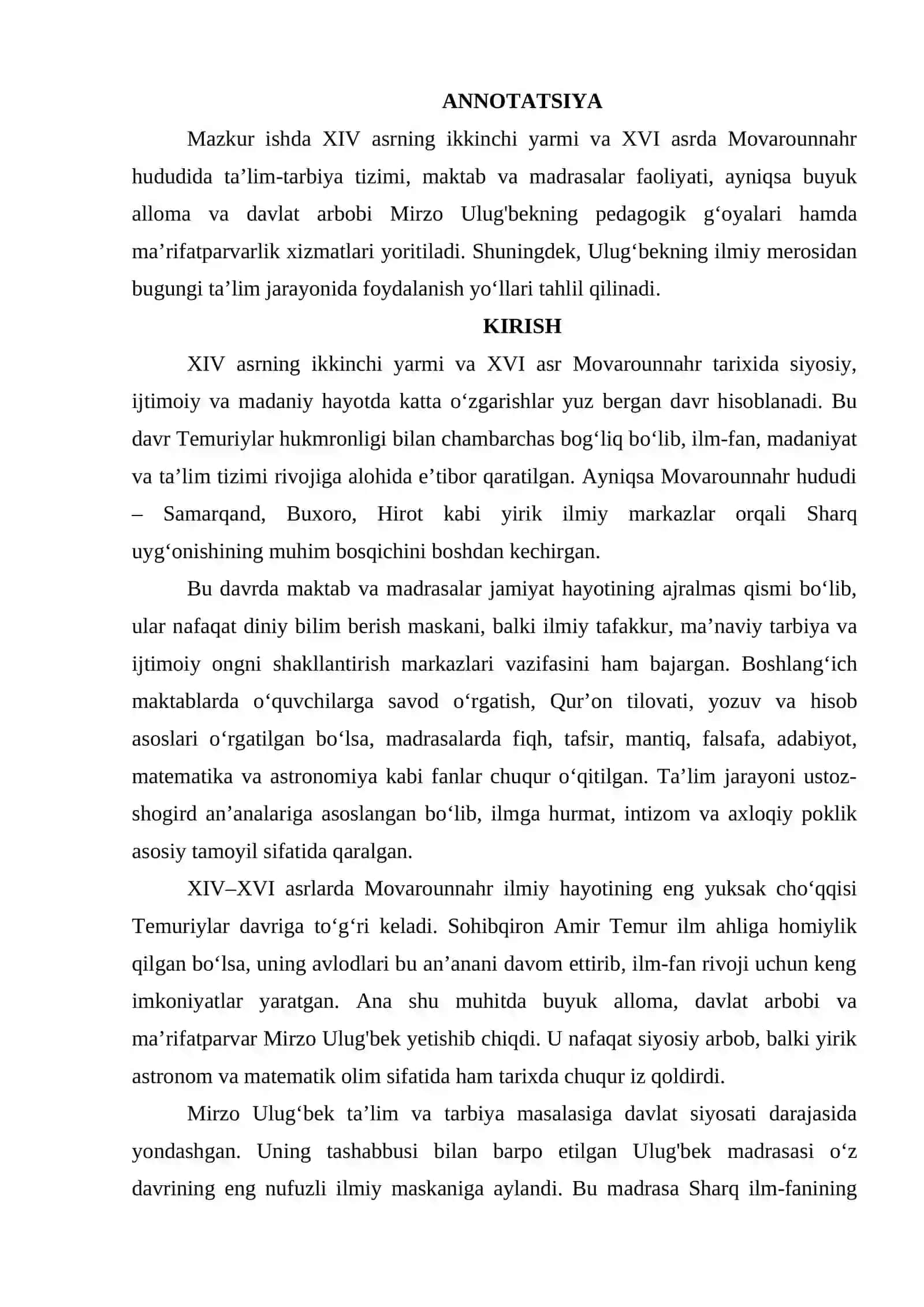 XIV asrning ikkinchi yarmi va XVI asrda movaraunnahrdа tarbiya va maktab 2